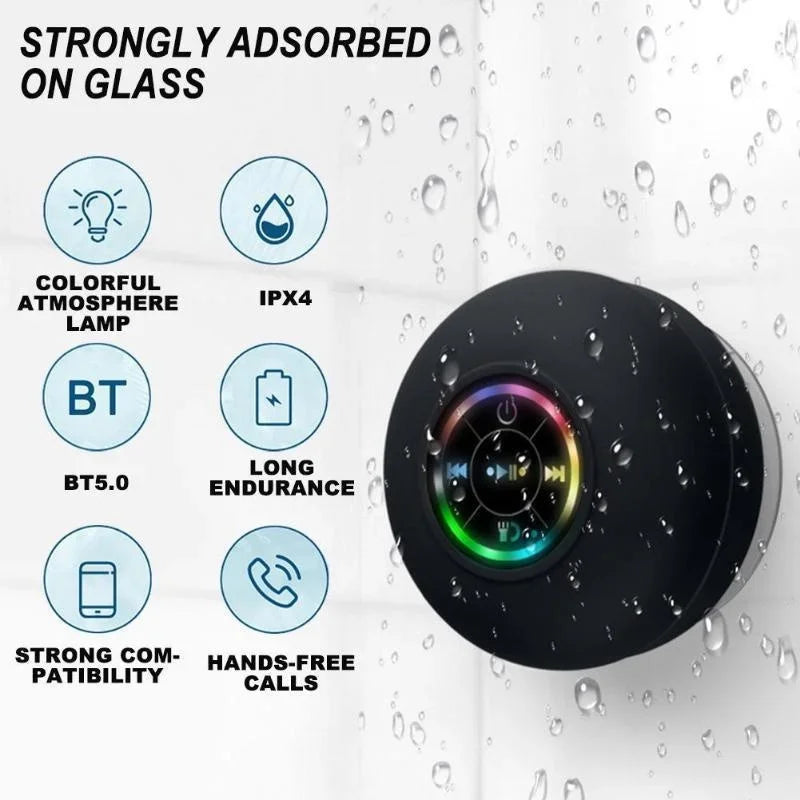 Mini Bluetooth Speaker Portable Waterproof Suction Cup Wireless Handsfree Speakers Illuminated LED Light for Showers Pool Car - Fullshopping