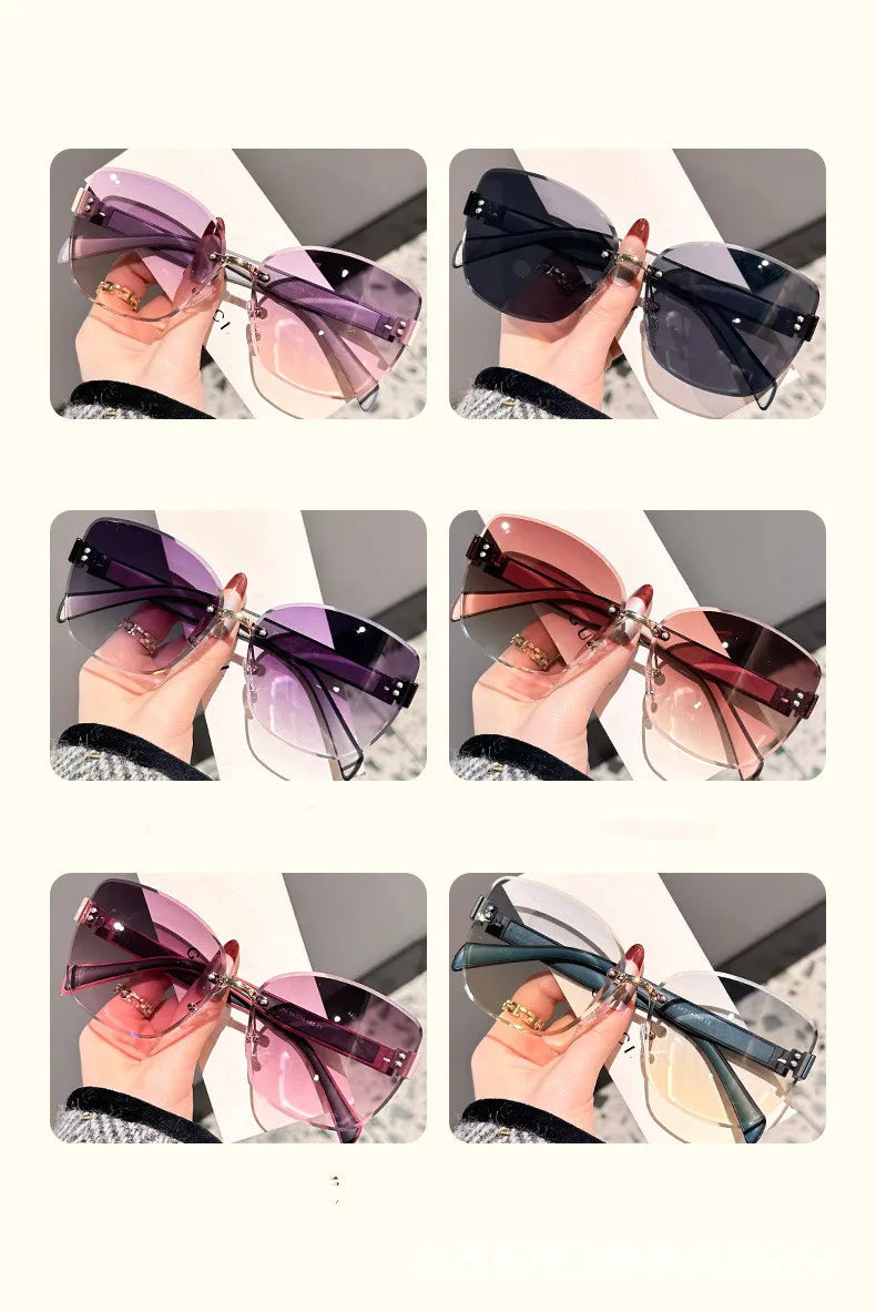 Large Frame Cat Eye Fashion Sunglasses 2025 New UV Protection Women's Edge Cutting Frameless DS-8208 - Fullshopping