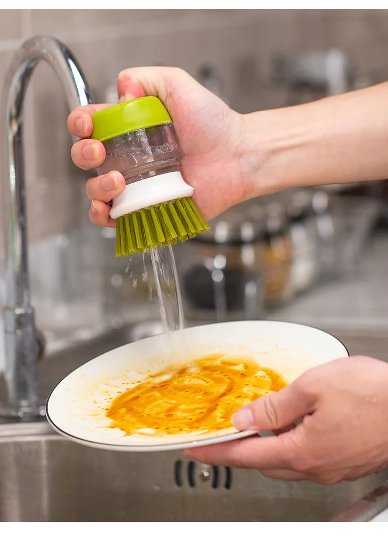 Dish Brush With Soap Dispenser Multi Use Soap Dispensing Scrub Brush For Household Universal Kitchen Dish Palm Brush With Tary - Fullshopping