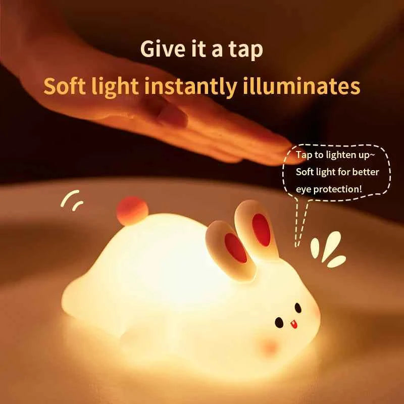 Cute Animal-shape Silicone Night Light Rechargeable Bedside Patting Nightlights For Child Holiday Gift Bedroom Decor Lighting - Fullshopping