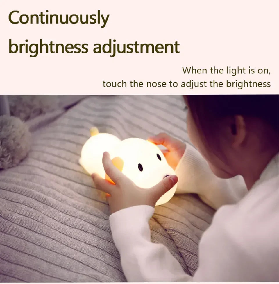 Cute Animal-shape Silicone Night Light Rechargeable Bedside Patting Nightlights For Child Holiday Gift Bedroom Decor Lighting - Fullshopping