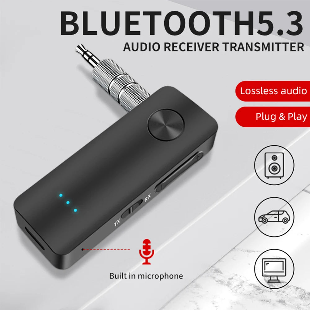 Bluetooth 5.3 Transmitter Receiver Adapter Wireless Audio For Car Music Headphone Speaker 3.5mm Jack AUX Wireless Audio Adapter - Fullshopping