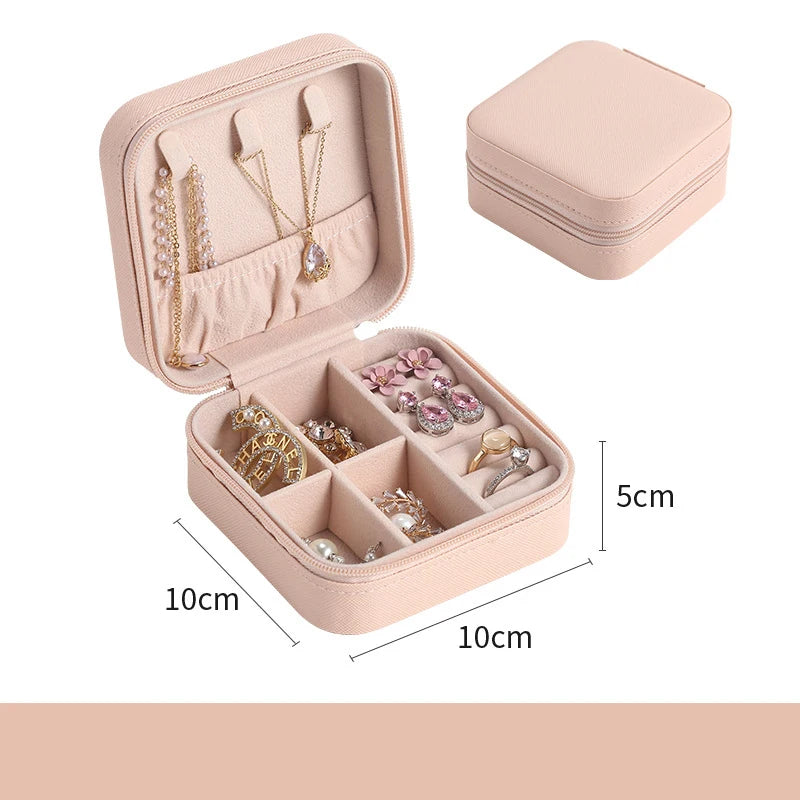 Portable Mini Jewelry Storage Box Travel Organizer Jewelry Case Leather Storage Earrings Necklace Ring Jewelry Organizer Display - Fullshopping