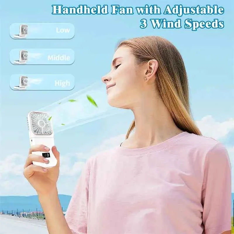 3000mAh 180° Folding Desktop Air Cooling Fan Emergency Power Supply Hanging Neck Fan Handheld USB Charging Portable Fan 2025