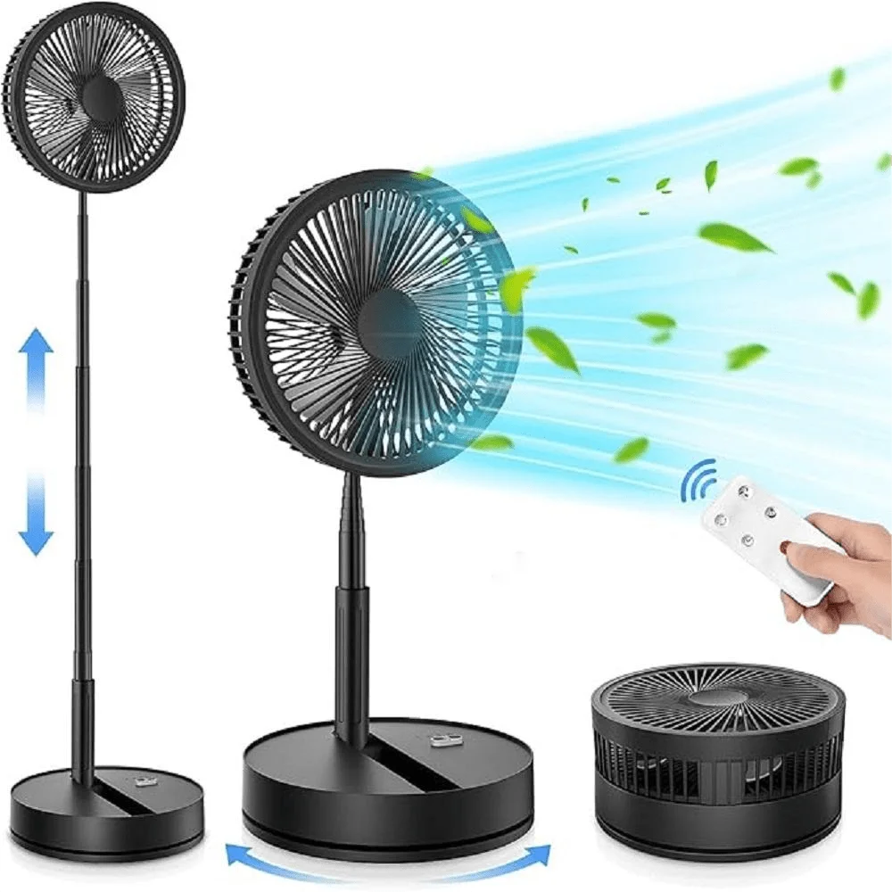 9" Portable Standing Oscillating Fan with Remote - Tall Floor Foldable Travel Fan for Sleeping - Pedestal Stand Up Folding Bed k