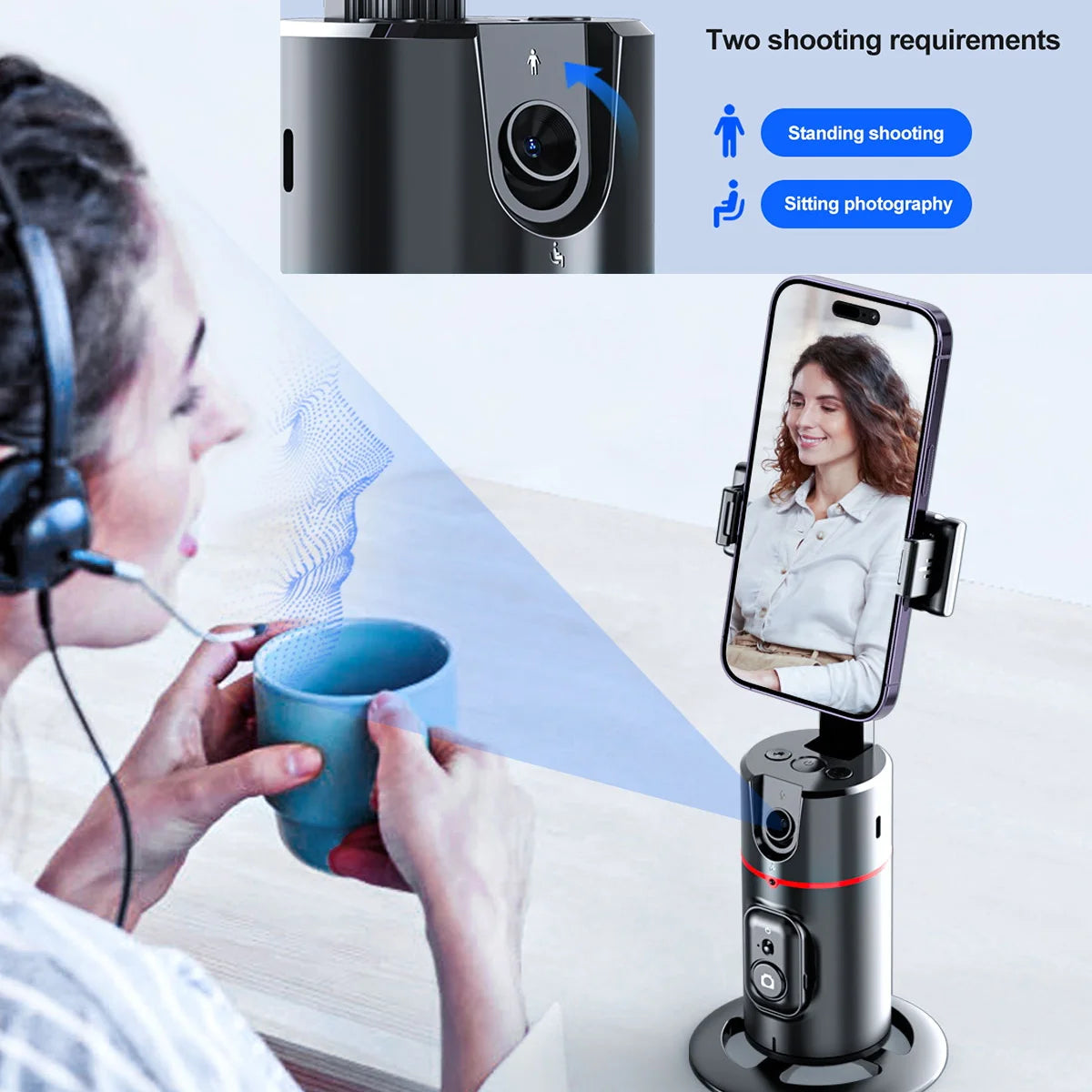 Phone Stabilizer Smart Facial Tracking Detachable Phone Clip with Fill Light Desktop Phone Stand Wireless Selfie Stick Tripod - Fullshopping