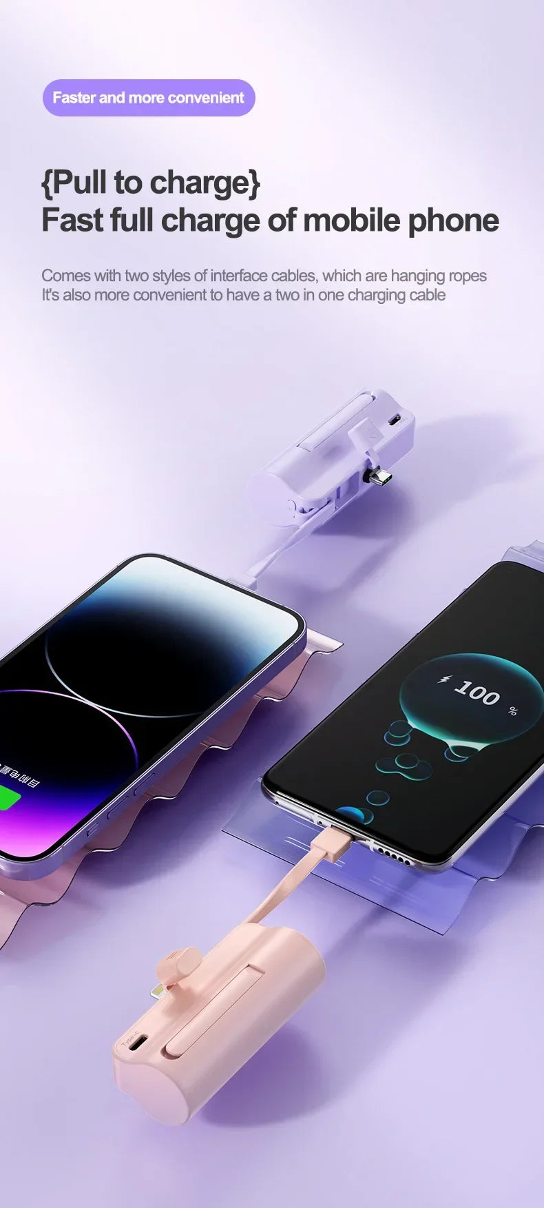 10000mAh Mini Power Bank Portable Fast Charger External Spare Battery For iPhone Samsung Built-in Type C Cable Small Powerbank - Fullshopping