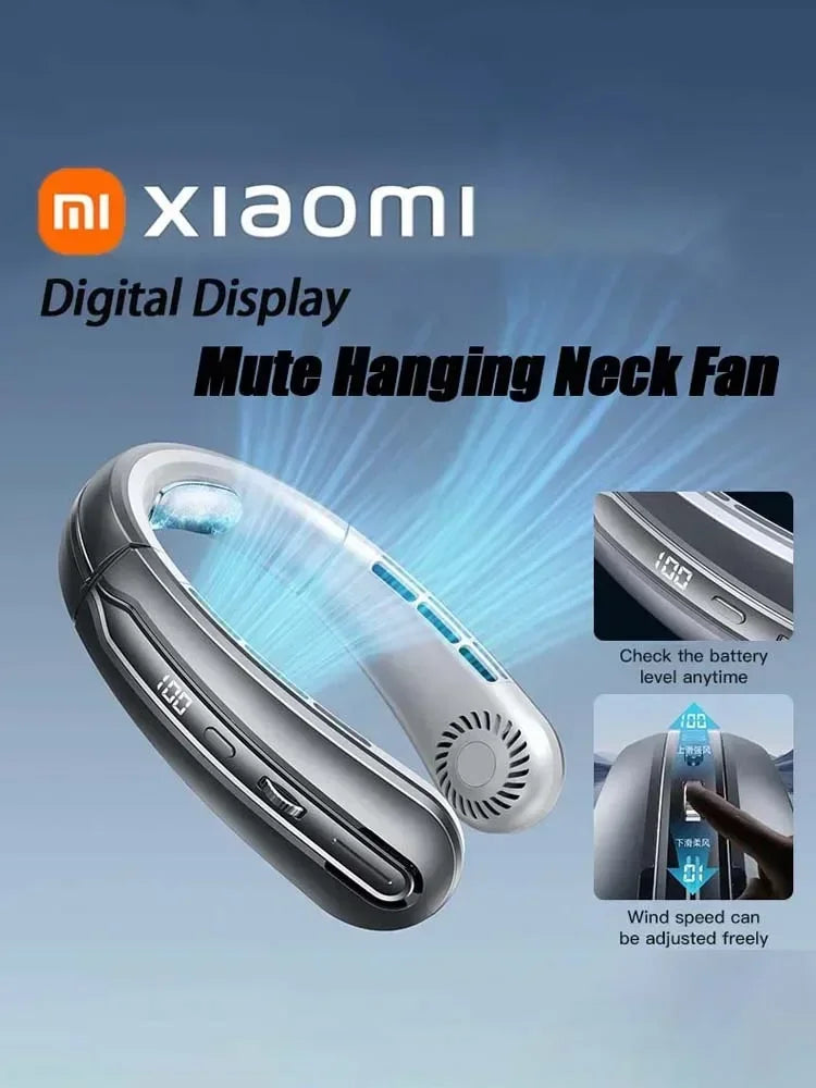 Xiaomi 8000mAh Electric Hanging Neck Fan Portable Bladeless Mini Rechargeable Mute LED Digital Display Air Cooler For Outdoor - Fullshopping