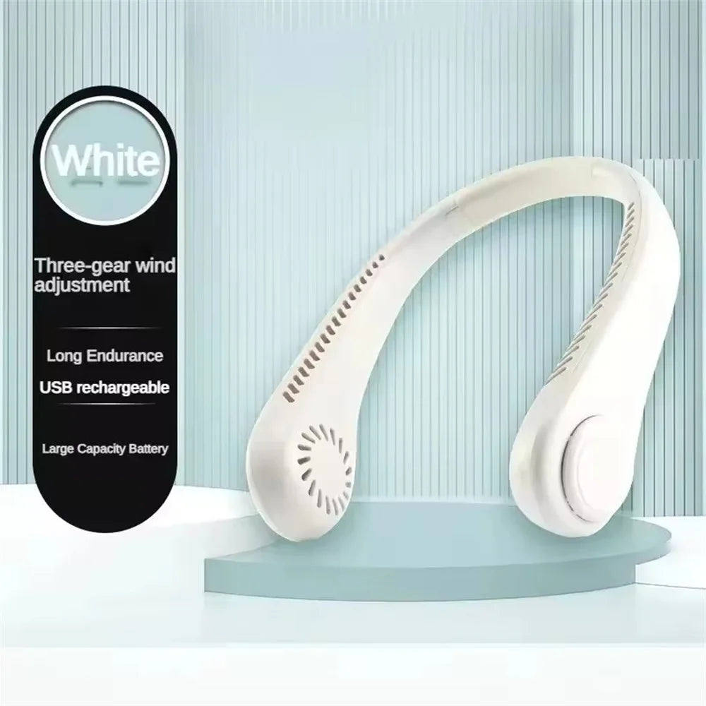 New Mini Neck Fan Portable Bladeless Hanging Neck 1200mAh Rechargeable Air Cooler 3 Speed Mini Summer Sports Fans - Fullshopping