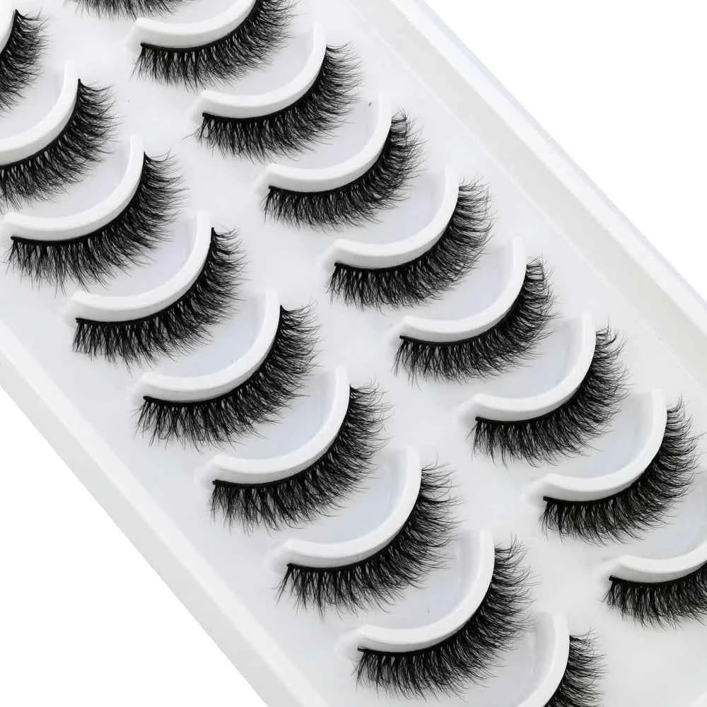 HBZGTLAD 10 pairs Eyelashes 3D Natural Long False Lashes Fluffy Soft Cross Manga Lashes Wispy Natural Eyelash Extension Makeup