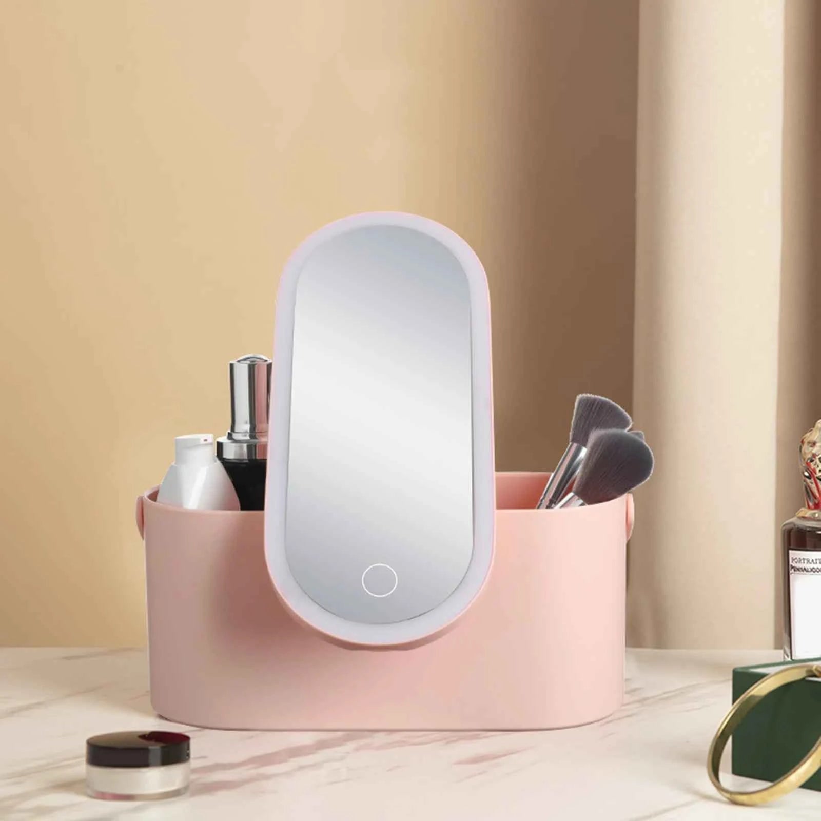 Portable Makeup Box with Light Up Mirror Cosmetic Storage Box Travel Makeup Case - Fullshopping