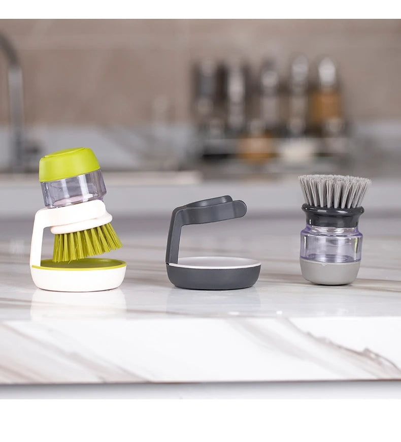 Dish Brush With Soap Dispenser Multi Use Soap Dispensing Scrub Brush For Household Universal Kitchen Dish Palm Brush With Tary - Fullshopping