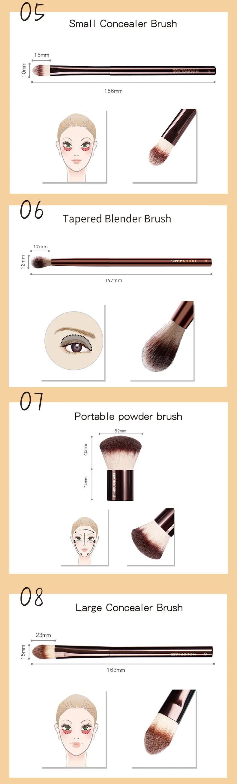 Hourglass Makeup Brushes Powder Foundation Concealer Blusher Bronzer Eye Shadow Eyebrow Eyeliner Sculpting Brush - Fullshopping