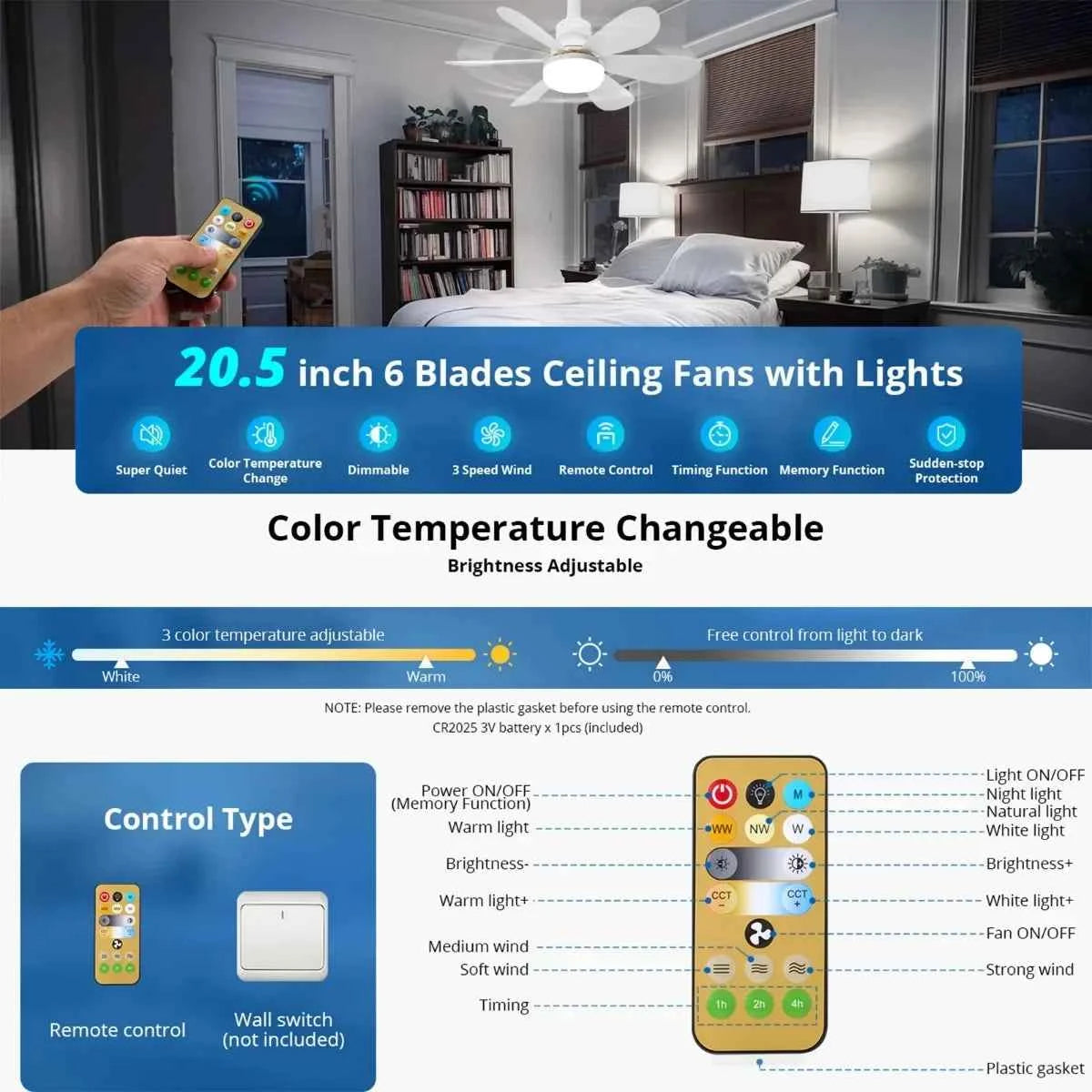 30W/40W Ceiling Fans with Remote Control LED Light Fan, E27 Lamp Base Intelligent Silent Ceiling Fan for Bedroom and Living Room