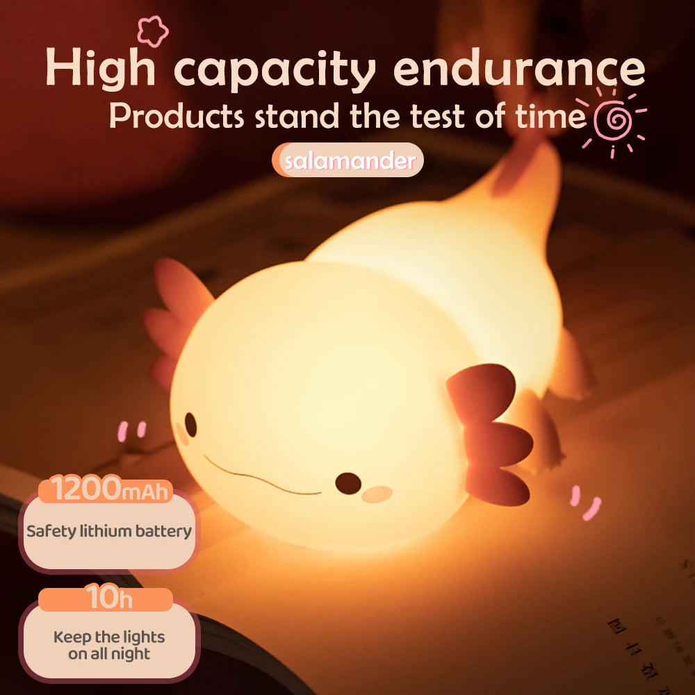 Axolotl Night Light for Kids 2 Brightness Silicone Nursery Sleeping Light Portable USB Rechargeable Bedside Lamp For Baby's Room - Fullshopping