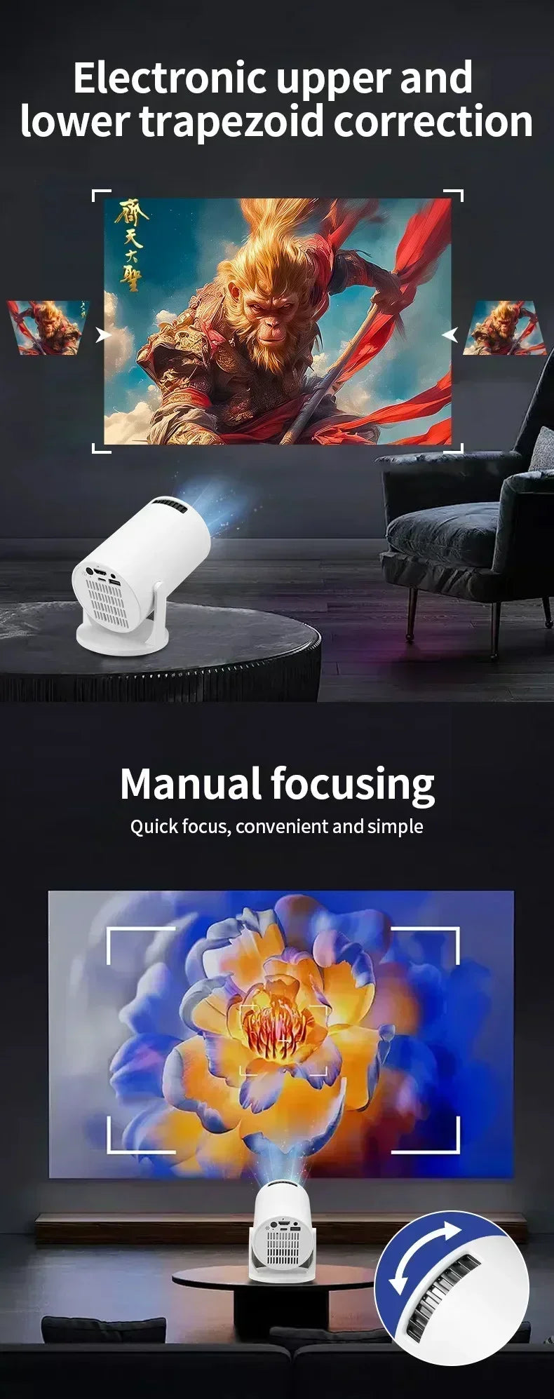 New Projector HY300 4K Android 11 Wifi6 290ANSI Allwinner H713 BT50 1080P 1280720P Cinema Outdoor Portable Projectors - Fullshopping