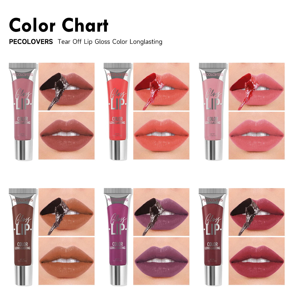6-color Liquid Peel-off Lip Gloss Waterproof Long-lasting Peel-off Lip Gloss Non-stick Cup Makeup Moisturizing Makeup for Women - Fullshopping