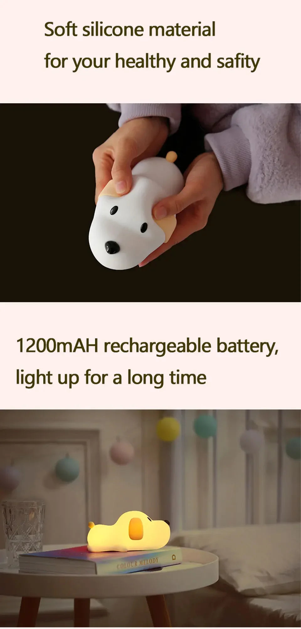 Cute Animal-shape Silicone Night Light Rechargeable Bedside Patting Nightlights For Child Holiday Gift Bedroom Decor Lighting - Fullshopping