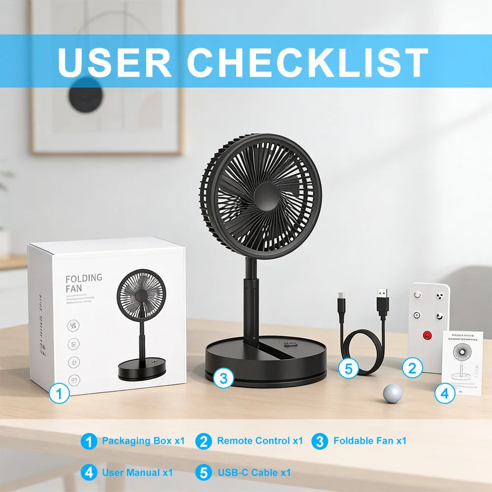 9" Portable Standing Oscillating Fan with Remote - Tall Floor Foldable Travel Fan for Sleeping - Pedestal Stand Up Folding Bed k