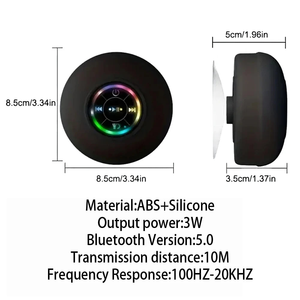 Portable Wireless Bluetooth Speaker LED Light IPX4 Waterproof Loudspeaker Outdoor Bathroom Large Suction Cup Stereo Sound Box - Fullshopping