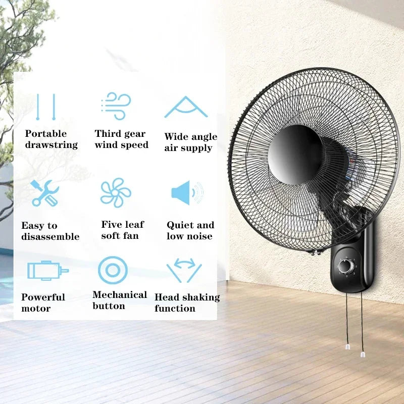 Household Wall-Mounted Electric Fan 220V/60W 16-Inch Living Room Kitchen Fan With 3 Speed Adjustable Smart Version/Mechanical - Fullshopping