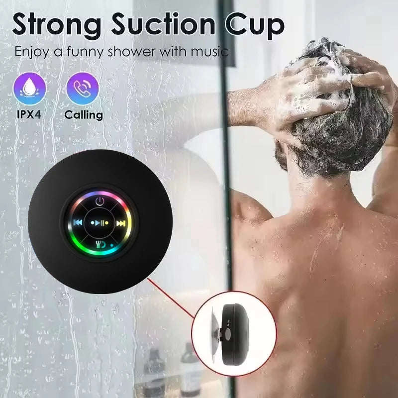 Portable Wireless Bluetooth Speaker LED Light IPX4 Waterproof Loudspeaker Outdoor Bathroom Large Suction Cup Stereo Sound Box - Fullshopping