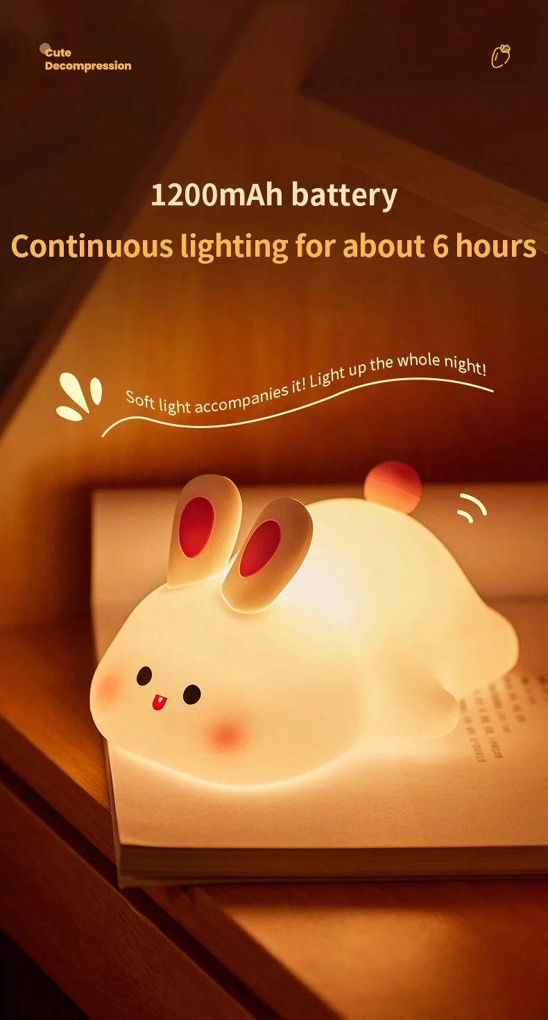Cute Animal-shape Silicone Night Light Rechargeable Bedside Patting Nightlights For Child Holiday Gift Bedroom Decor Lighting - Fullshopping