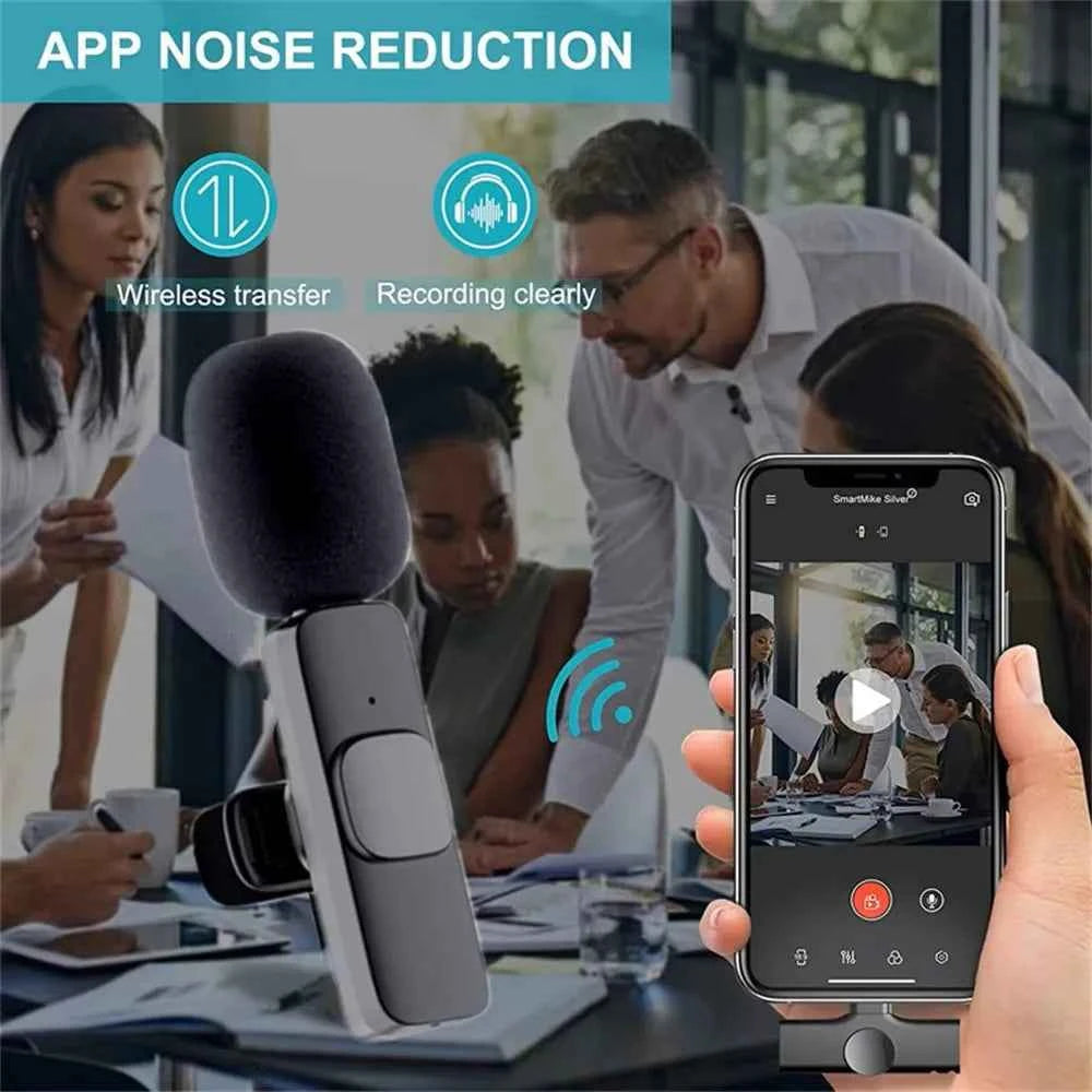 Wireless Lavalier Microphone Mini Portable Audio Video Recording Mic for iPhone Android Live Broadcast Gaming