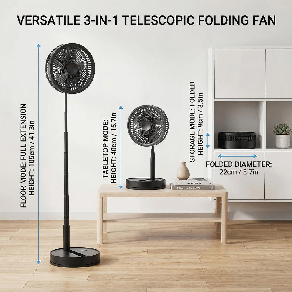 9" Portable Standing Oscillating Fan with Remote - Tall Floor Foldable Travel Fan for Sleeping - Pedestal Stand Up Folding Bed k