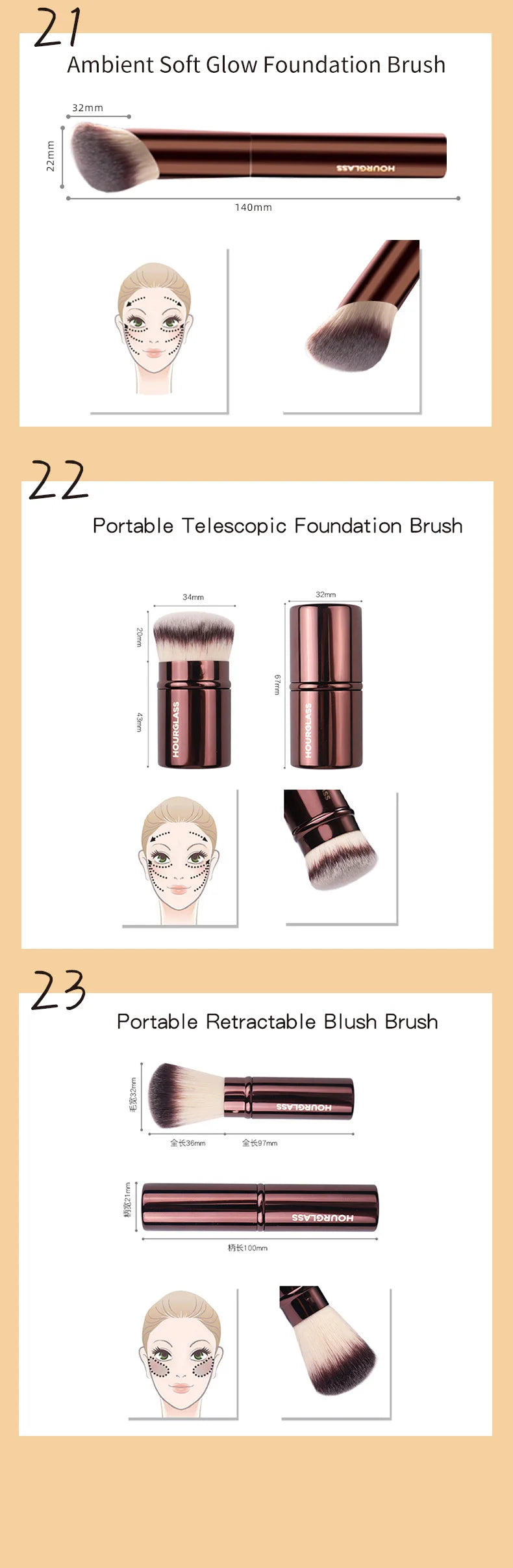 Hourglass Makeup Brushes Powder Foundation Concealer Blusher Bronzer Eye Shadow Eyebrow Eyeliner Sculpting Brush - Fullshopping
