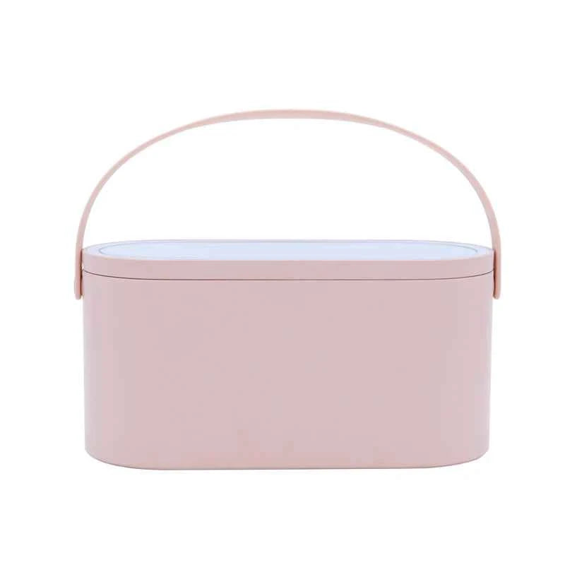 Makeup Organizer Box with LED Light Mirror Portable Travel Makeup Cosmetics Organizer Touch Light Storage Makeup Case - Fullshopping