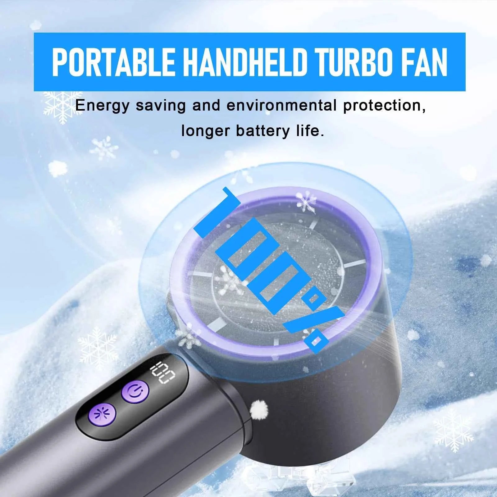 Turbo Fan Portable Hand Fan Mini USB Rechargeable Fan Ice Cooling Fan Handheld Turbo Fan Small Pocket Fan with Digital Display