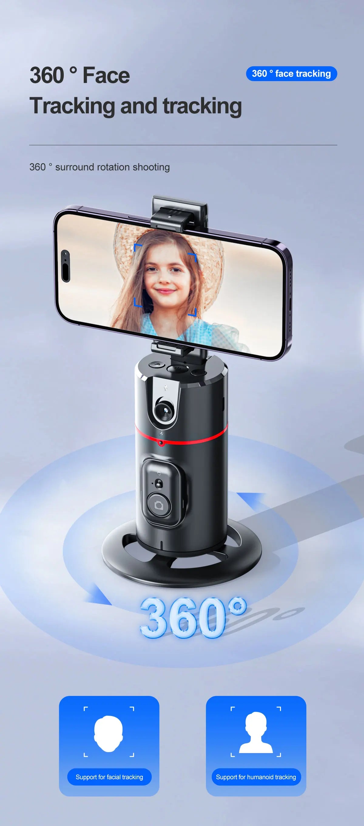 Phone Stabilizer Smart Facial Tracking Detachable Phone Clip with Fill Light Desktop Phone Stand Wireless Selfie Stick Tripod - Fullshopping