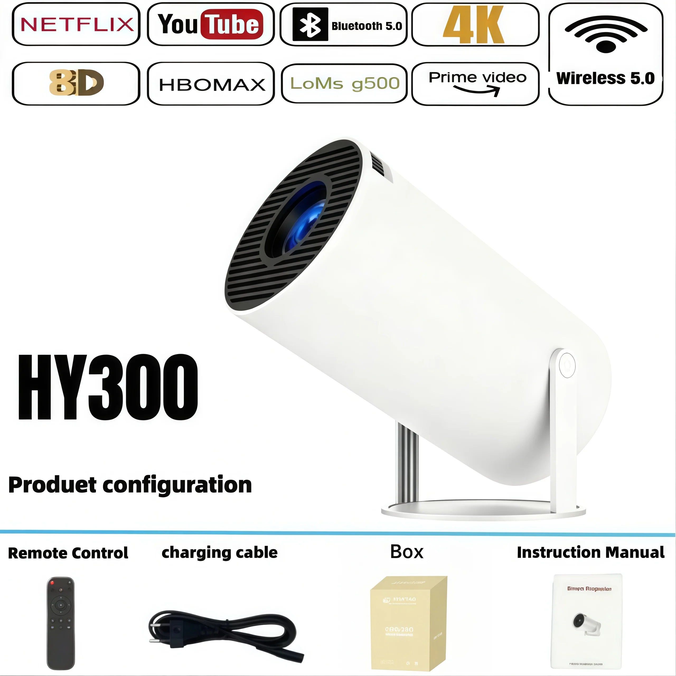 New Projector HY300 4K Android 11 Wifi6 290ANSI Allwinner H713 BT50 1080P 1280720P Cinema Outdoor Portable Projectors - Fullshopping