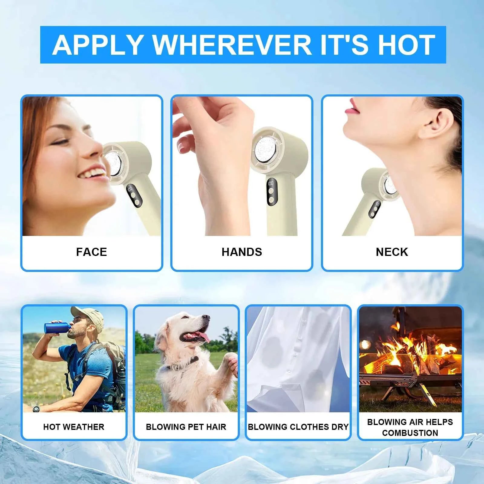 Turbo Fan Portable Hand Fan Mini USB Rechargeable Fan Ice Cooling Fan Handheld Turbo Fan Small Pocket Fan with Digital Display