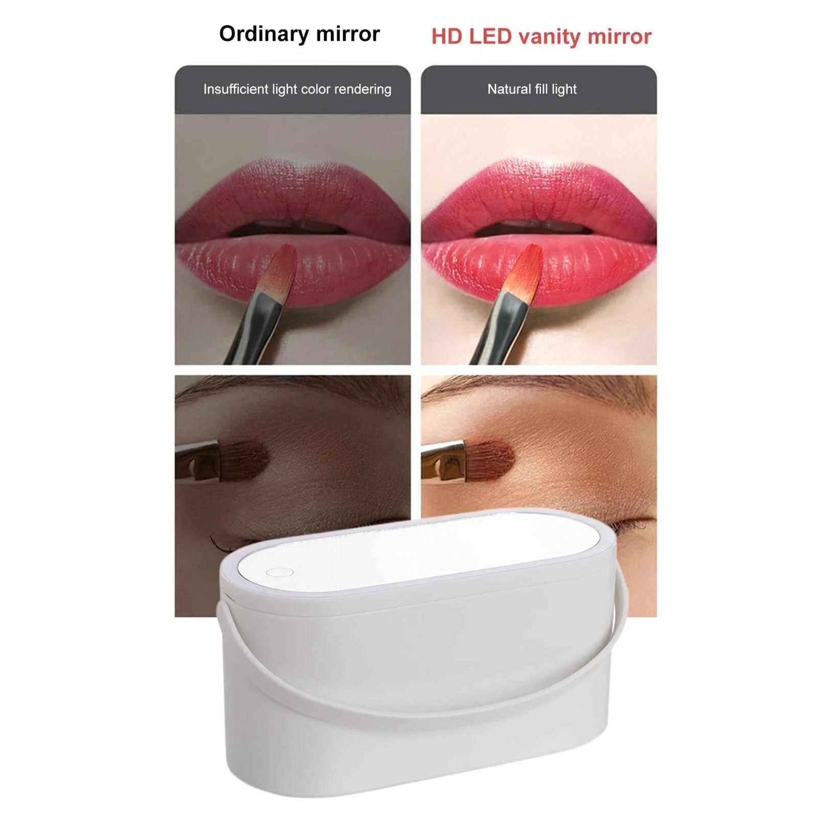 Portable Makeup Box with Light Up Mirror Cosmetic Storage Box Travel Makeup Case - Fullshopping