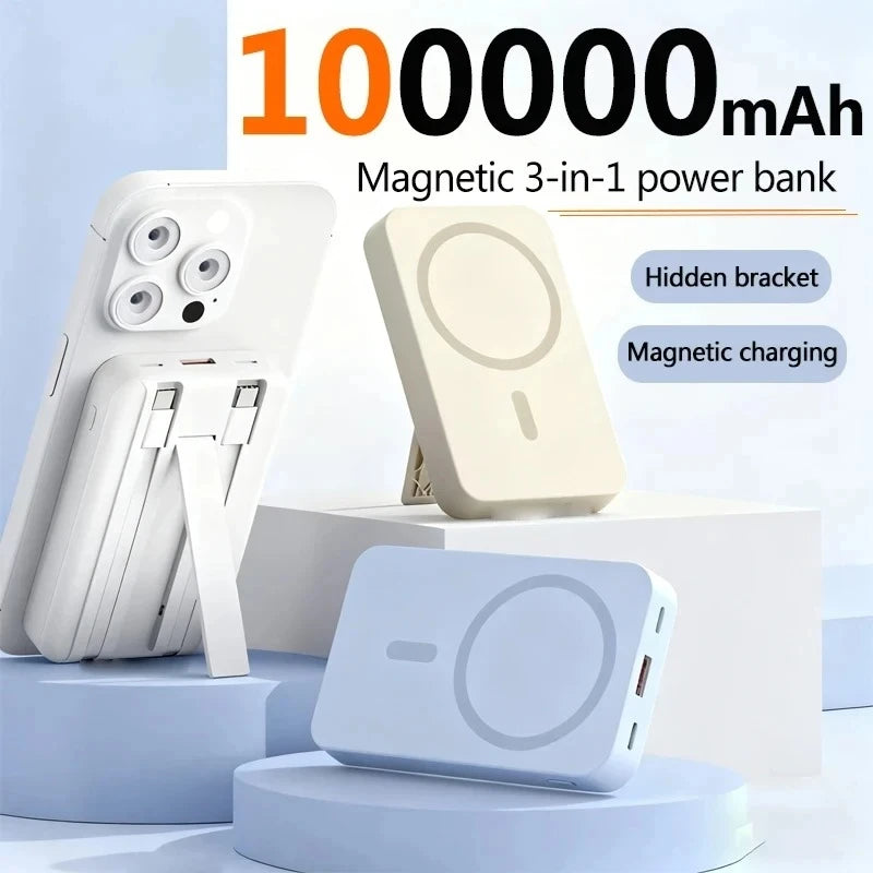 100000mAh Wireless Magnetic Power Bank Portable PD22.5W Fast Charging External Battery for Magsafe for iPhone17 16 15 Xiaomi 17 - Fullshopping