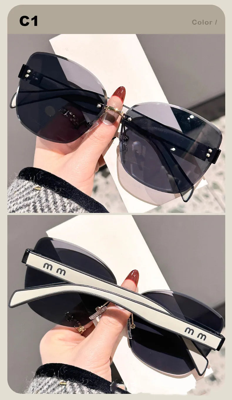 Large Frame Cat Eye Fashion Sunglasses 2025 New UV Protection Women's Edge Cutting Frameless DS-8208 - Fullshopping