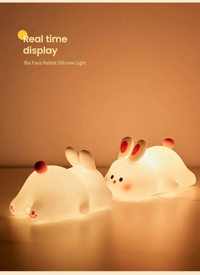 Cute Animal-shape Silicone Night Light Rechargeable Bedside Patting Nightlights For Child Holiday Gift Bedroom Decor Lighting - Fullshopping
