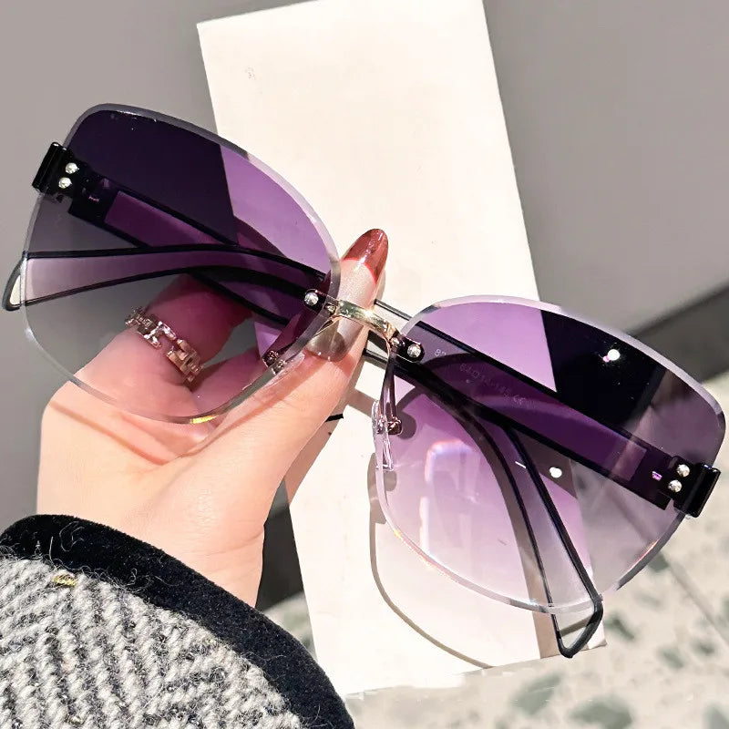Large Frame Cat Eye Fashion Sunglasses 2025 New UV Protection Women's Edge Cutting Frameless DS-8208 - Fullshopping