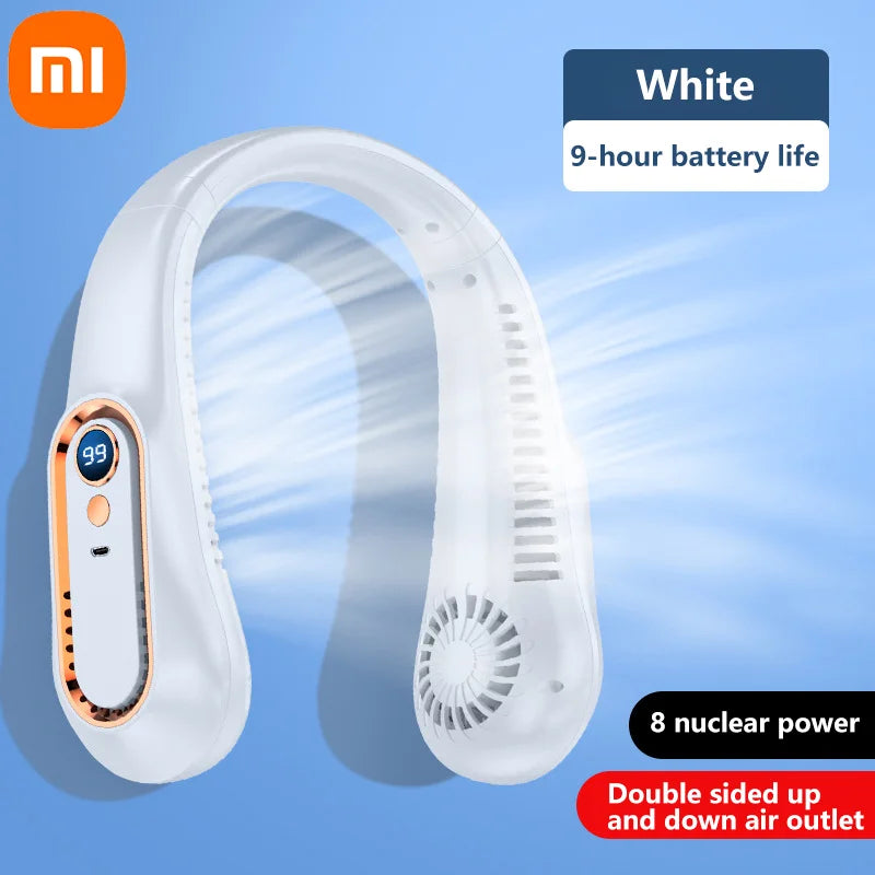 Xiaomi 8000mAh Electric Hanging Neck Fan Portable Bladeless Mini Rechargeable Mute LED Digital Display Air Cooler For Outdoor - Fullshopping