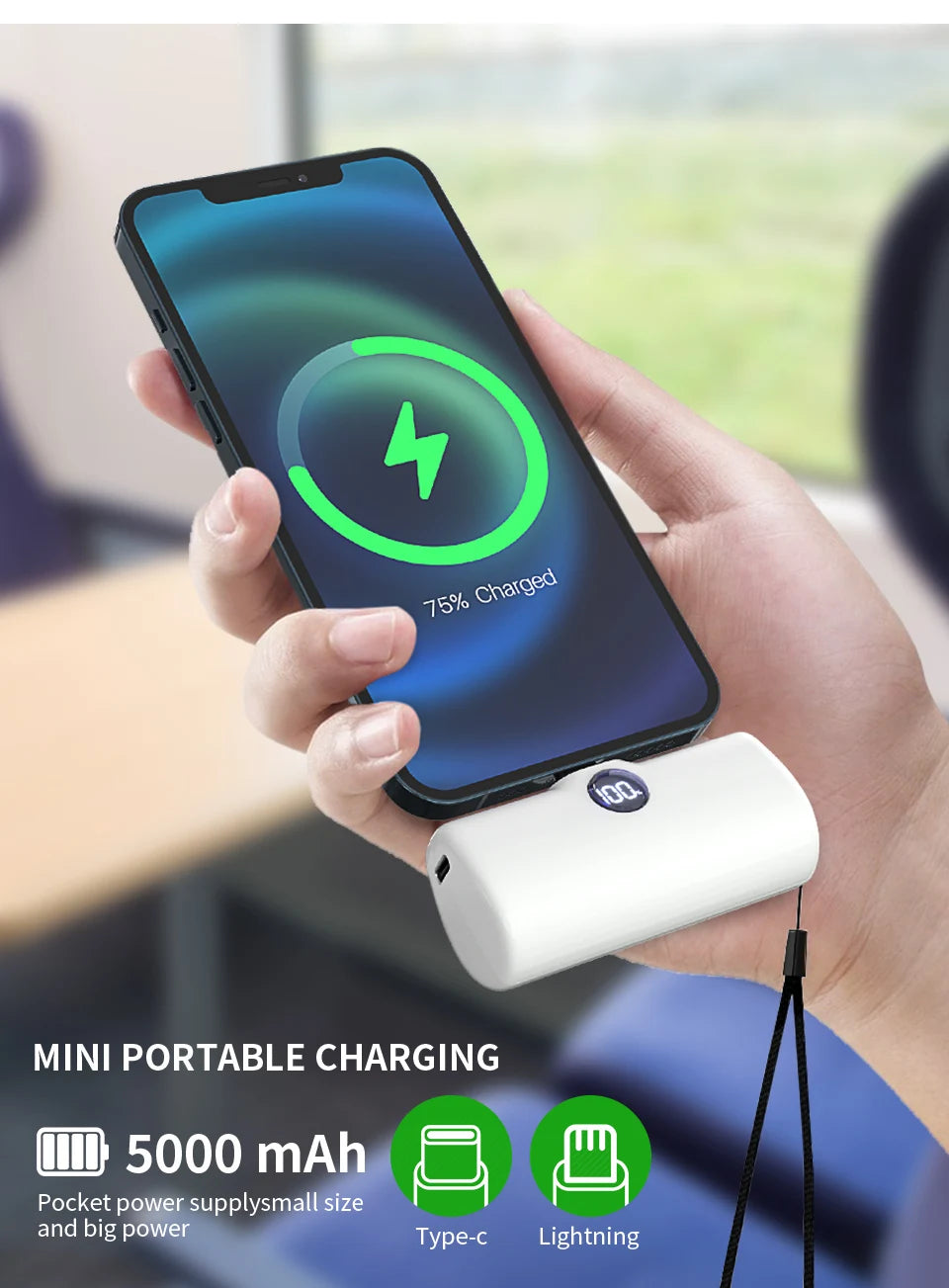 Fast Charge Portable Charger for iPhone Samsung Xiaomi Compact External Spare Battery Built-in Plug PD Fast Charging Power Bank - Fullshopping