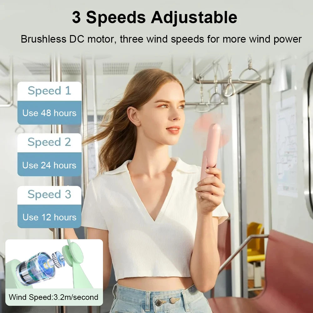 Portable Mini Handheld Fan Small Pocket Fan USB Rechargeable Battery Fan Folding Cooling Hand Fan Mini USB Fan with Power Bank - Fullshopping