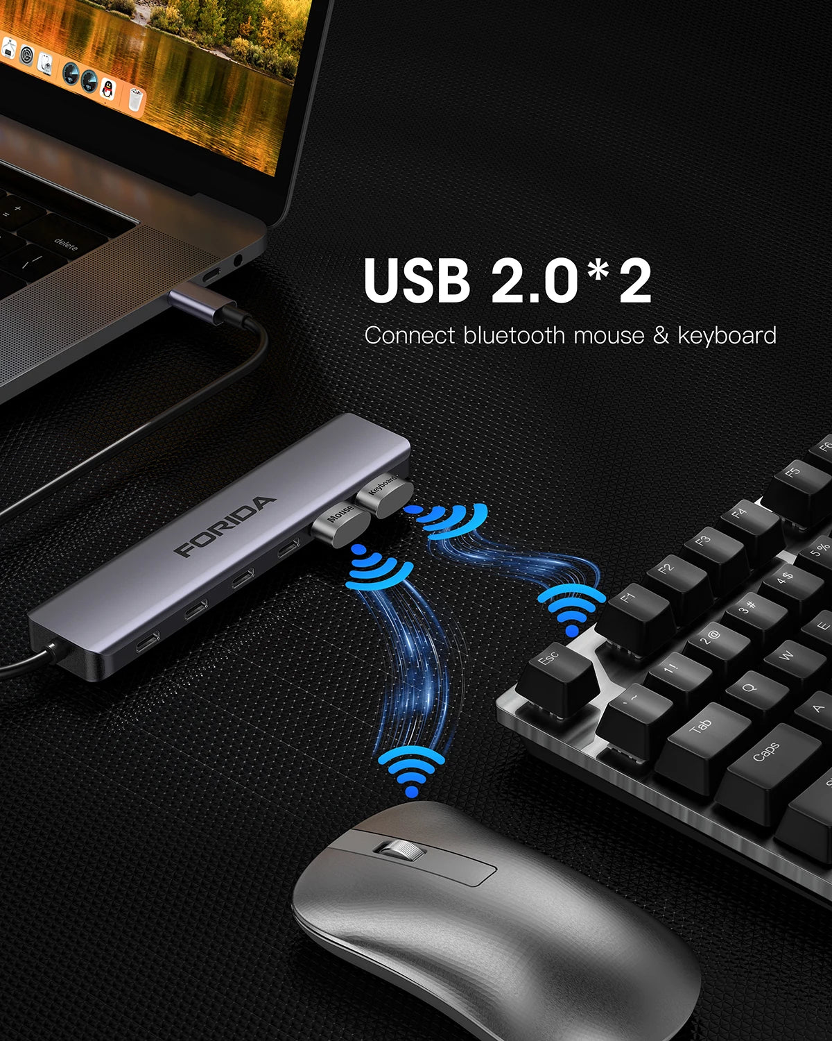 FORIDA USB Hub Type C 10Gbps USB C Splitter PD 100W Power Charging USB 3.2 Gen2 Adapter for Laptop MacBook Desktop Tablet - Fullshopping