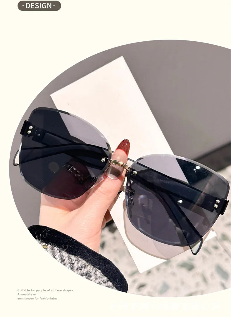 Large Frame Cat Eye Fashion Sunglasses 2025 New UV Protection Women's Edge Cutting Frameless DS-8208 - Fullshopping