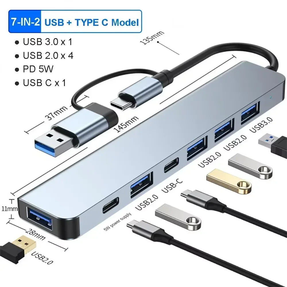 USB C Hub 8In1 7in2 7in1 Type C 3.1 To 4K HDMI Adapter with RJ45 SD/TF Card Reader PD Fast Charge for MacBook Notebook Laptop - Fullshopping