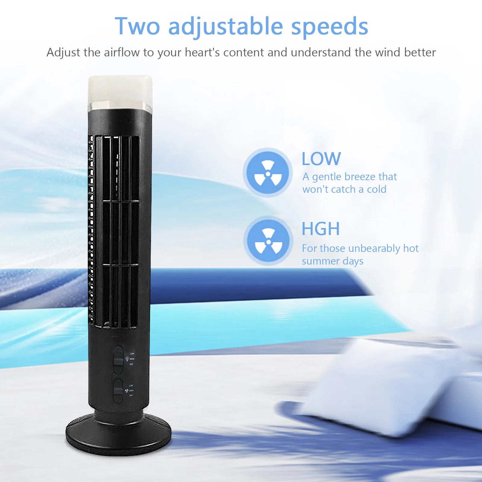 Vertical  Fan Bladeless Cooling Tower Fans with Light USB Plug-in Or Battery Powered 2-speed for Home Office