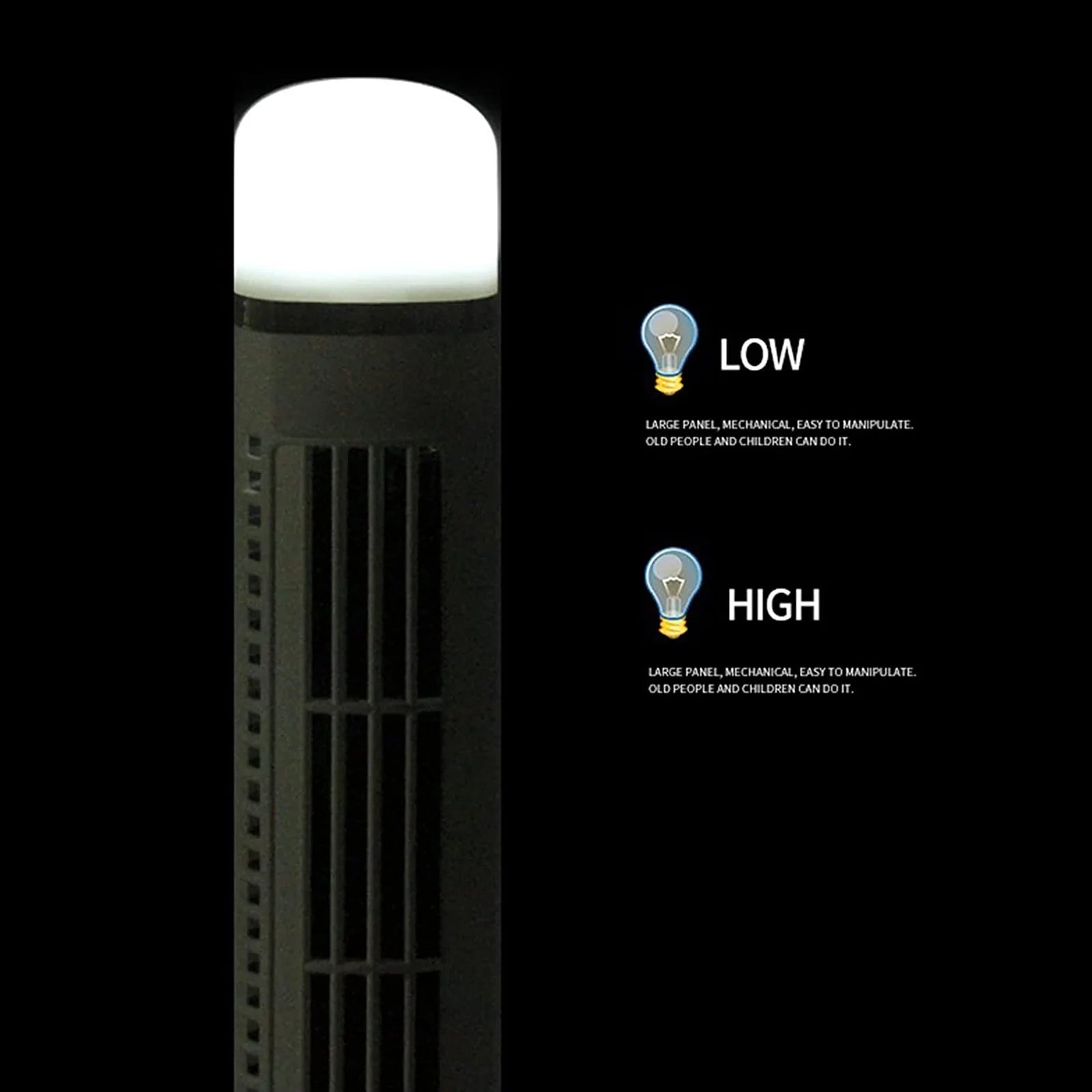 Vertical  Fan Bladeless Cooling Tower Fans with Light USB Plug-in Or Battery Powered 2-speed for Home Office