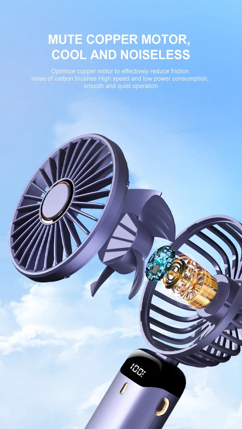 5000mAh Portable Fan Rechargeable 90° Foldable 5 Speed Mini Air Conditioner Small Fan Air Cooler with LED Digital Display - Fullshopping
