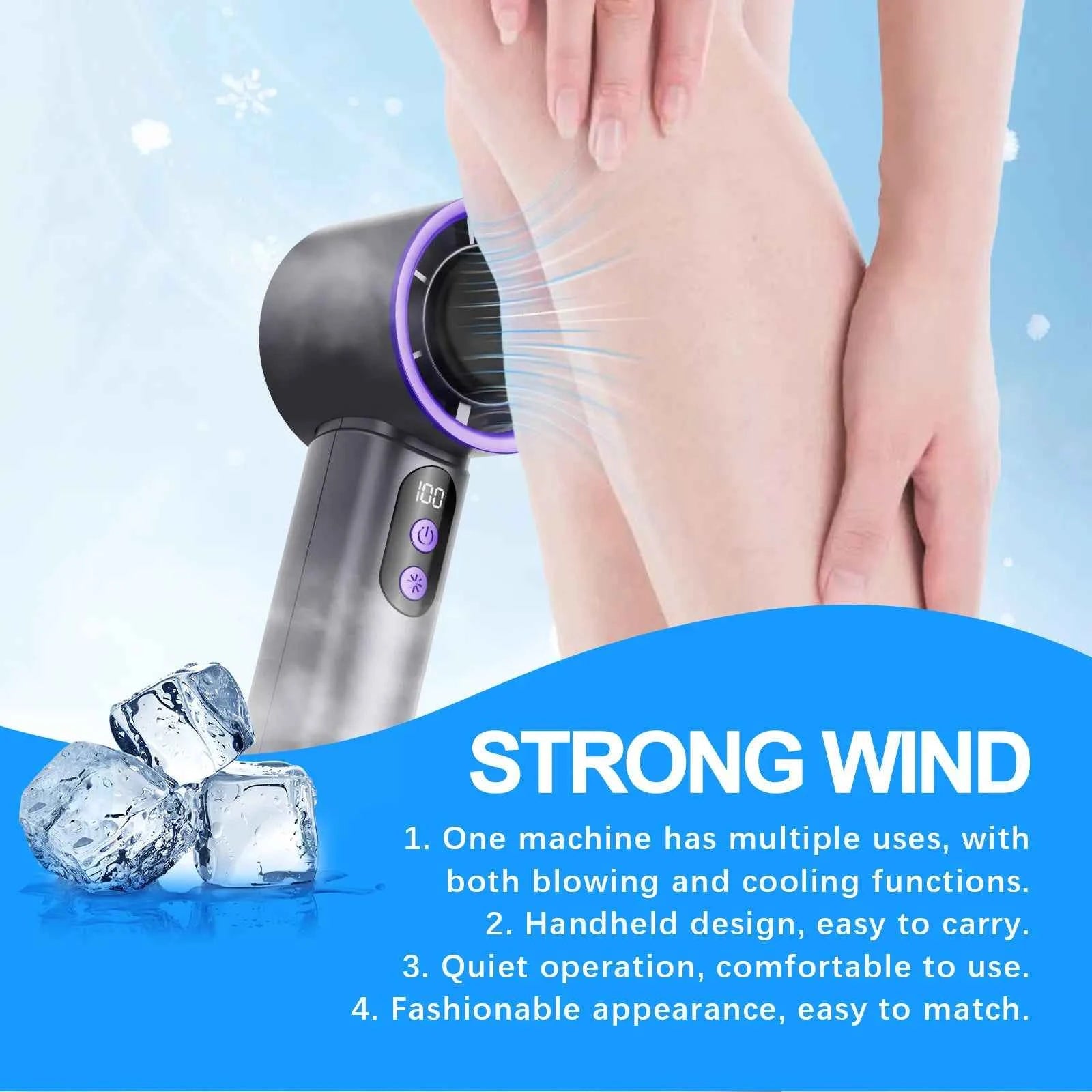 Turbo Fan Portable Handheld Cooling Fan Mini USB Ice Fan With Digital Display Outdoor Personal Camping Turbo Cold Air Fan